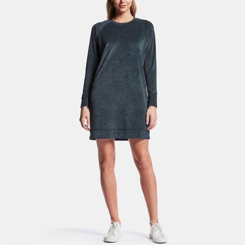 James Perse Japanese Velvet Sweat Dress in color Clarington (Teal Green) size 0